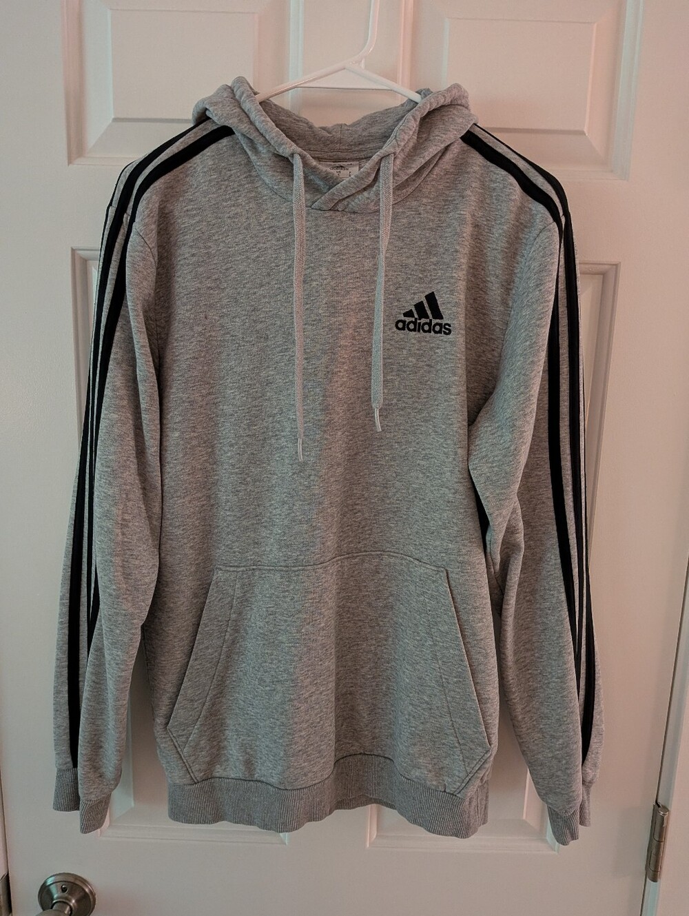 Men's Adidas Grey Hoodie with Black Stripes Size S